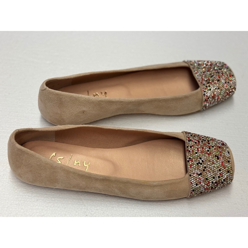 French Sole FS/NY Tan Suede Rhinestone Square Toe Ballet Flats 7316 Size 7B - Picture 3 of 9